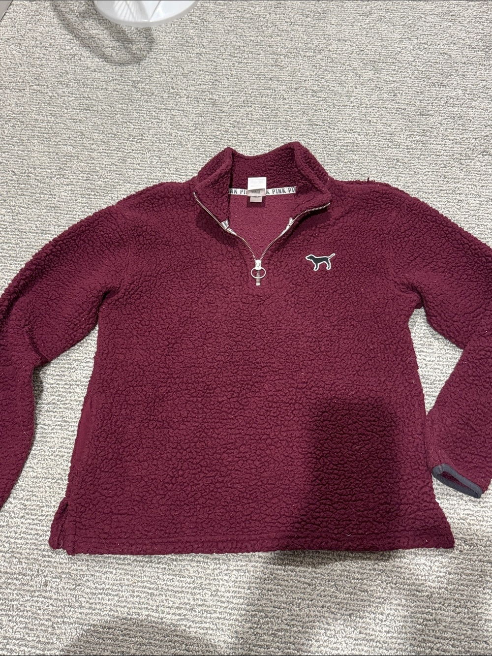 PINK Victoria's Secret Burgundy Sherpa Half-Zip Pullover